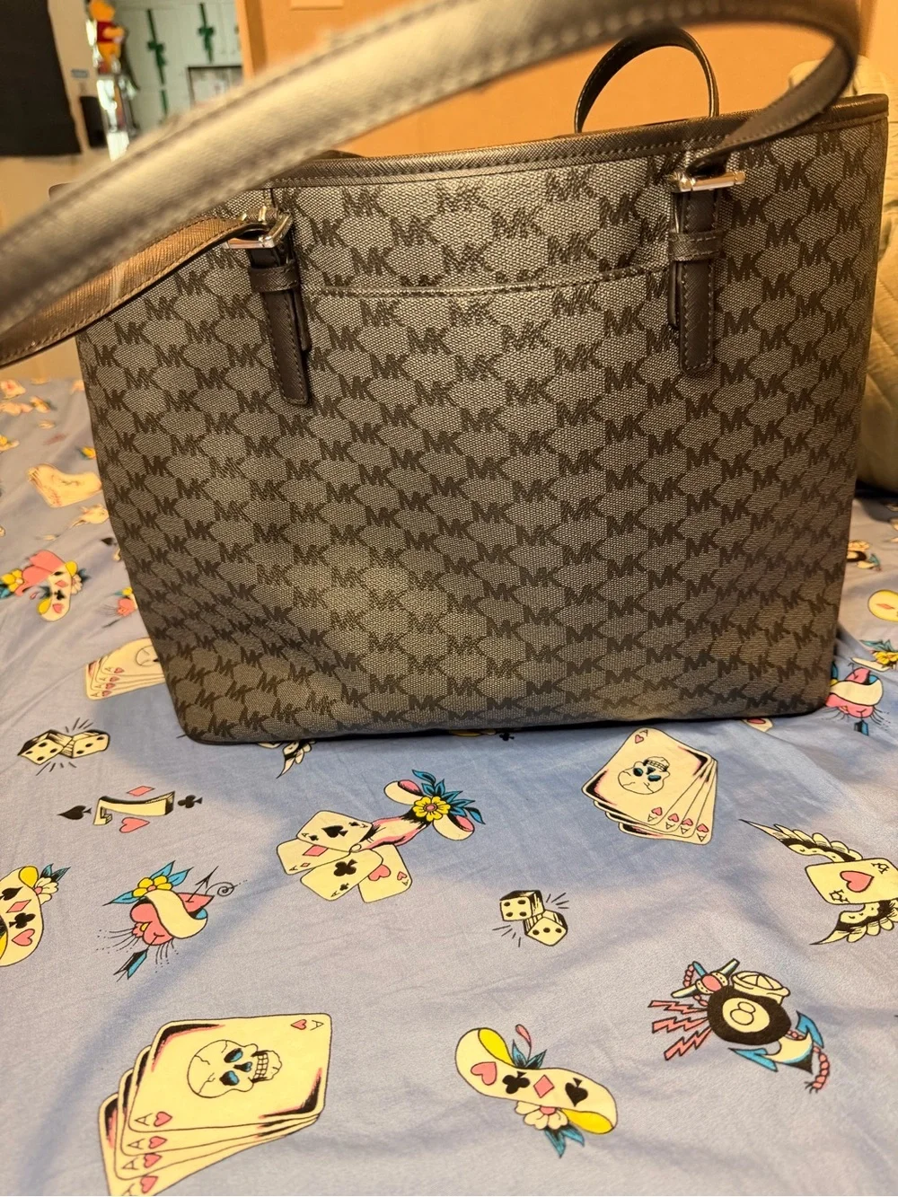 Michael Kors Metallic Taupe Quilted Logo Interior